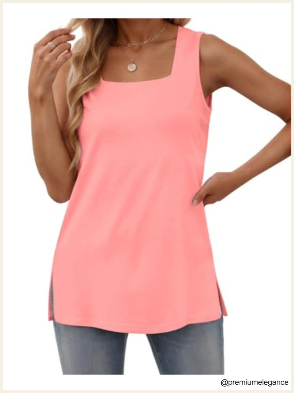 Women's Square Neck Loose Fit Tank Top Side Split Flowy Sleeveless Summer Shirt